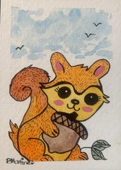 aceo original painting Squirrel With Nut “This Is Nuts”