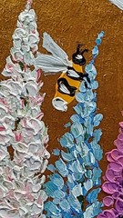 Bumblebee Original Painting Gold Framed Wildflowers Bluebonnet Wall Art Handmade