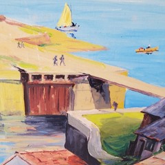 Coastal European Harbour Scene Original Oil or Acrylic Painting 1958 WB Kennedy