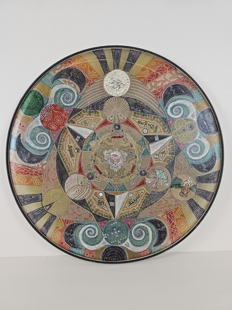 ART – Original Signed Abstract Mandala Pointalism Painting on 25 Inch Drum Head