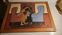 ORIGINAL ART BY KATHY HARVEY FOLKART PAINTING-„THE KISS“ VINTAGE-LARGE 24×18