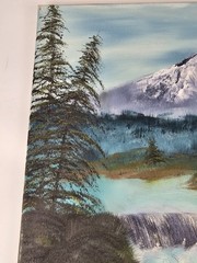 Mountain Landscape Oil Painting Waterfall Forest Scene Canvas Original Art
