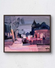 Night Chicago 10×8 original acrylic painting urban landscape home interior
