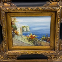 Original Oil Painting Ornate Deep Well Frame Coastal Landscape