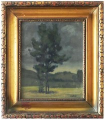 Unidentified Mid-century Modern European School: Tree in Landscape 1950s / Oil