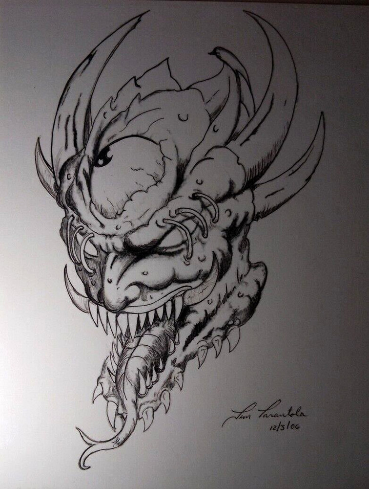 Original pen and ink hand drawing art by J&M Tarantula Title Demonized 2006