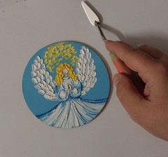 Praying Angel Art Mini Round Canvas 4×4 inch Impasto oil painting Original Art