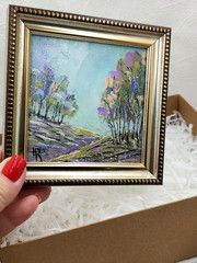 Original Oil Painting 4×4 in Framed Signed Abstract Landscape Impasto Art