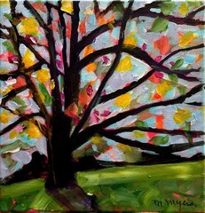 Mary Myers Original Abstract Expressionism 10×10 Colorful Tree Signed Fine Art
