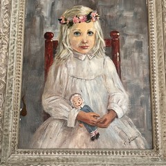 OIL PAINTING, little girl with doll 1976 Appalachia Art signed F. Garda VTG