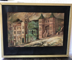 ANNA WILSON LISTED HOLLYWOOD CA ARTIST PAINTING ~ BUNKER HILL VICTORIAN HOUSES