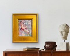 KADLIC Original Oil Painting Modern Abstract Landscape Pink Gray Gold Gilt Frame
