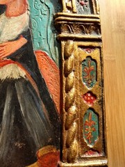 Mother & Child Art Icon Religious Painting Carved Wood Barcelona Spain Gold Leaf