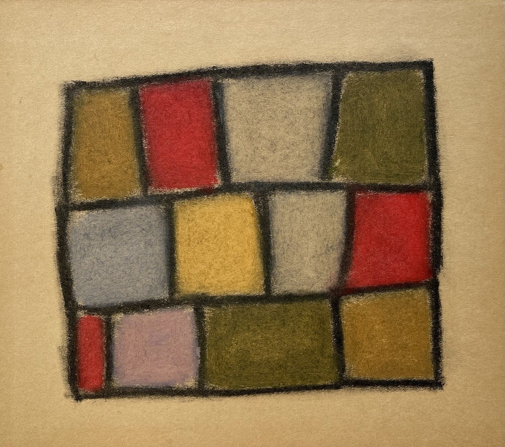 Vintage Original Geometric Abstract Oil Pastel on Paper Modernist MCM