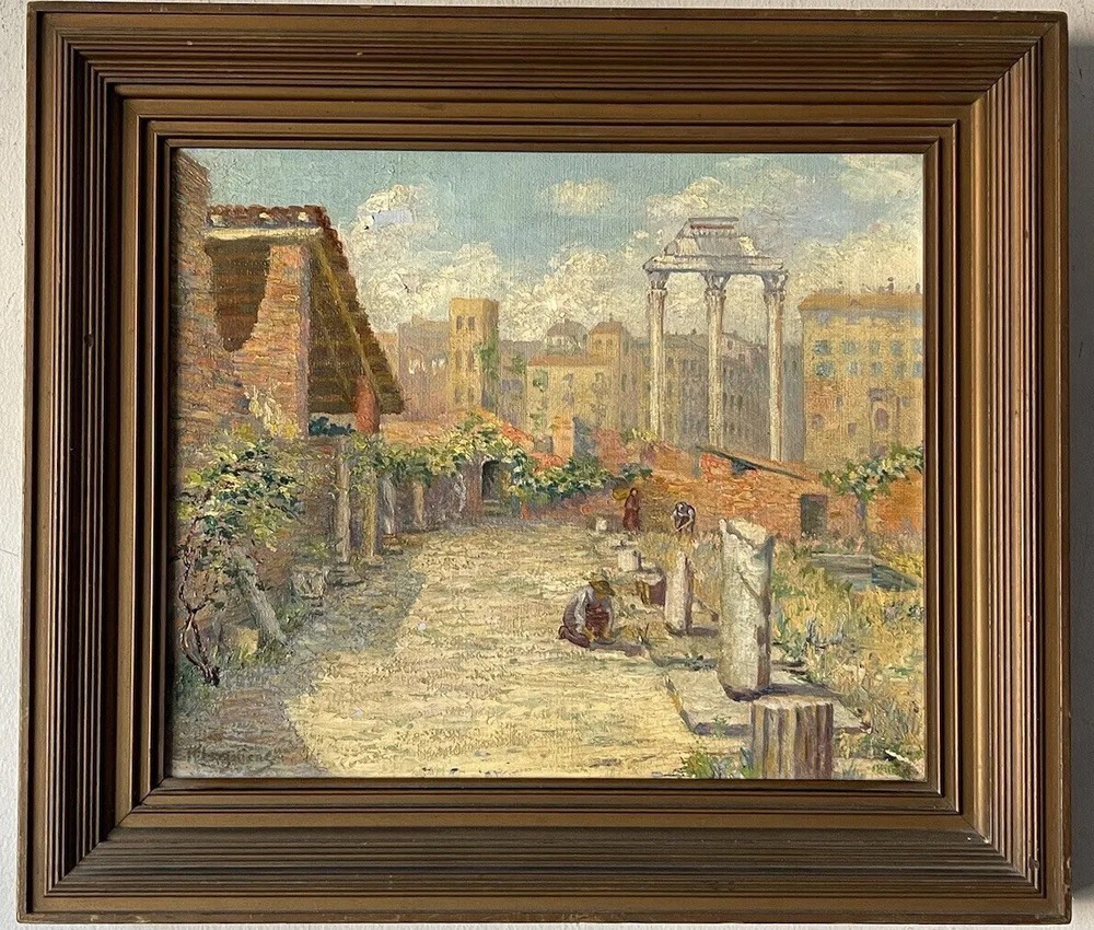 FINE ANTIQUE FIGURATIVE LANDSCAPE IMPRESSIONIST OIL PAINTING OLD VINTAGE 1930s