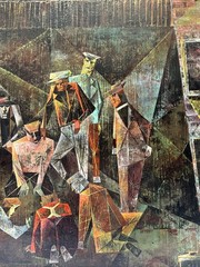 Mid Century Painting Urban Black Americana Cubist Cubism Large Abstract Oil 36”