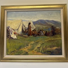 Antique Painting American Indian Camp Landscape Munson Impressionism Rare Oil