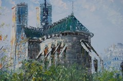 Vtg 80’s Framed Signed Burnett Oil Painting „Paris Cityscape Seine Scene“ 24X20