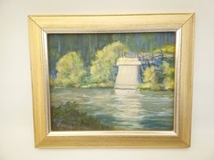 Original oil painting landscape Klickitat River washed out bridge Nancy Knowles