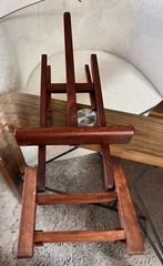 Mid Century Enamel on Copper Abstract Art w Folding Wood Easel Display Stand