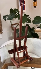 Mid Century Enamel on Copper Abstract Art w Folding Wood Easel Display Stand