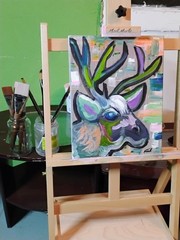 Original art 14 X 11 Green Monster CANVAS Colorful Modern Art Acrylic Painting