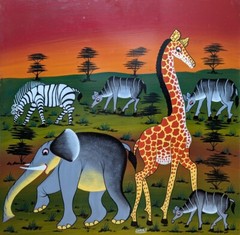 LUKAS‘ RED SKY AT NIGHT Classic Tingatinga on board 2′ x2′ grazers‘ delight