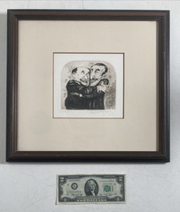 Vintage Original LITHOGRAPH Out of Court Settlement Signed Charles Bragg w COA