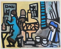 MARKEY ROBINSON Irish VTG Female Figures Cafe Scene Modernism Abstract Painting