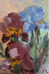 irises original oil painting, bouquet irises small painting, flowers wall art