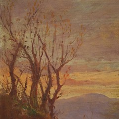 Painting landscape signed Italian artwork bucolic oil on board 20th century 900