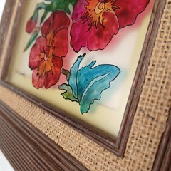 Vtg Garden Pansies Alice Beamish Reverse Glass Painting Wood Framed 70s Floral