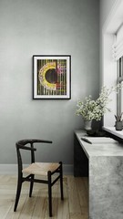 Abstract Mixed Media Painting – Vinyl Record and Sunflower Fusion, Oil and Acryl