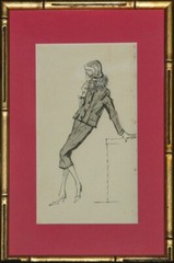 Fashion Model c1950s Pen & Ink Sketch