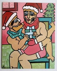Gay Interest Christmas Male Couple Men Original Oil Painting Oxana Diaz 8″ x 10″