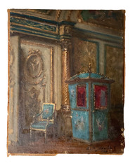19thC Leonce De JONCIERES (1871-1952) Sedan Chair Interior Castle Versailles Oil