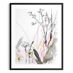 Original Minimalist 9×12 Botanical Acrylic Painting Black White Paper Signed Art