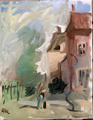 11″x14″ Surrealism French Citscape with Figures Painting on Canvas Original BVC