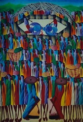 LAURENT CASIMIR Haitian listed artist vintage oil on canvas painting 23.5“x16“