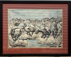 Original 1921 Polo Match Signed NEMO/21. Pen, Ink & Gouache On Paper