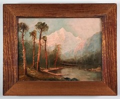 Antique Original D.A Fisher Oil Painting White Mountain Riverside Listed Artist