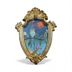 Hummingbird watercolor mini art print in a gold vintage style ornate frame