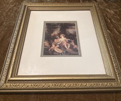 Vintage Set of 2 Cherubs Angels Picture Painting Golden Frame 11.5x 12.5”(8)