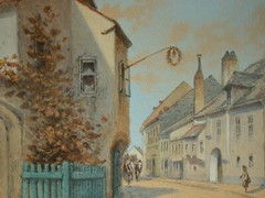 Franz Demel (1878-1947) street with spring fich and two-man team.