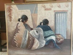 E Lee Vtg. Large Original Acrylic on Canvas( Indian Women) (42in x52in) Framed