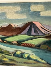 Antique Painting Expressionism Landscape American Regionalism Wpa Style NY Japan
