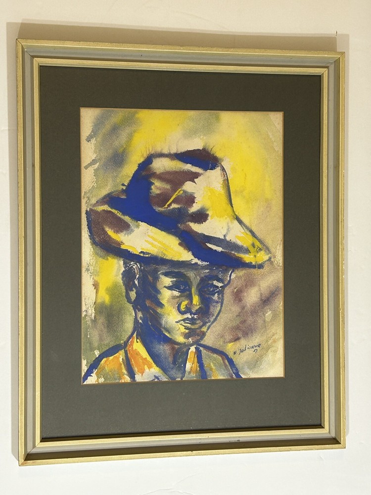 Beautiful Framed Original Signed Watercolor by Haitian Artist Emmanuel Jolicoeur