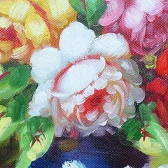 Miniature Floral Still Life Oil Painting PEONIES Signed Marin Framed 10.75×8.75