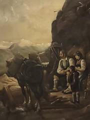 19th Century European Oil Painting – Family and Horse in Mountain Landscape