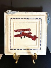 Signed Original Children Room Art Airplane Painting Vintage Ceiling Tin Tile